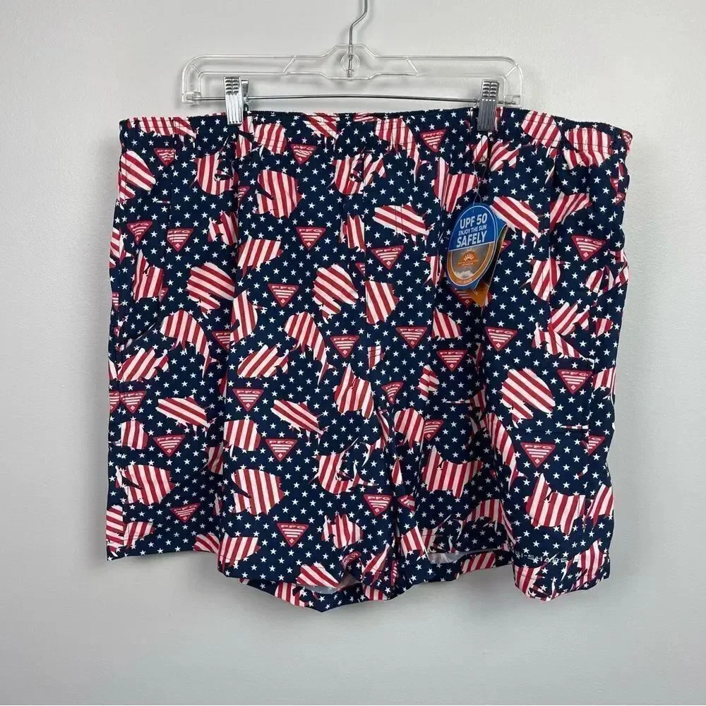 NWT Columbia PFG Super Backcast Water Shorts Patriotic Fish Pattern Men’s XXL